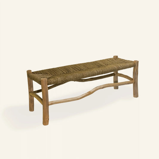 Le banc d'entrée en teck et écorce de bananier - CRUSOË