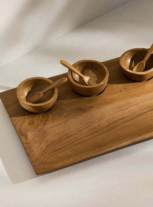 Planche apéro et bols en bois de teck
