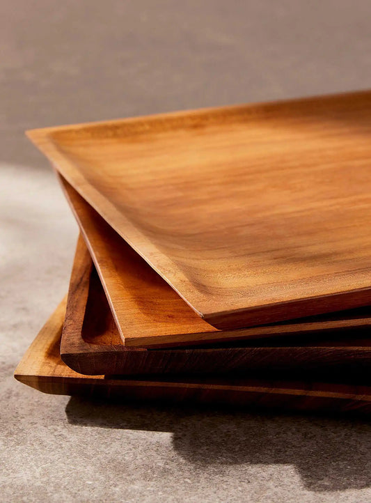 Lot de 2 assiettes carrées en bois de teck