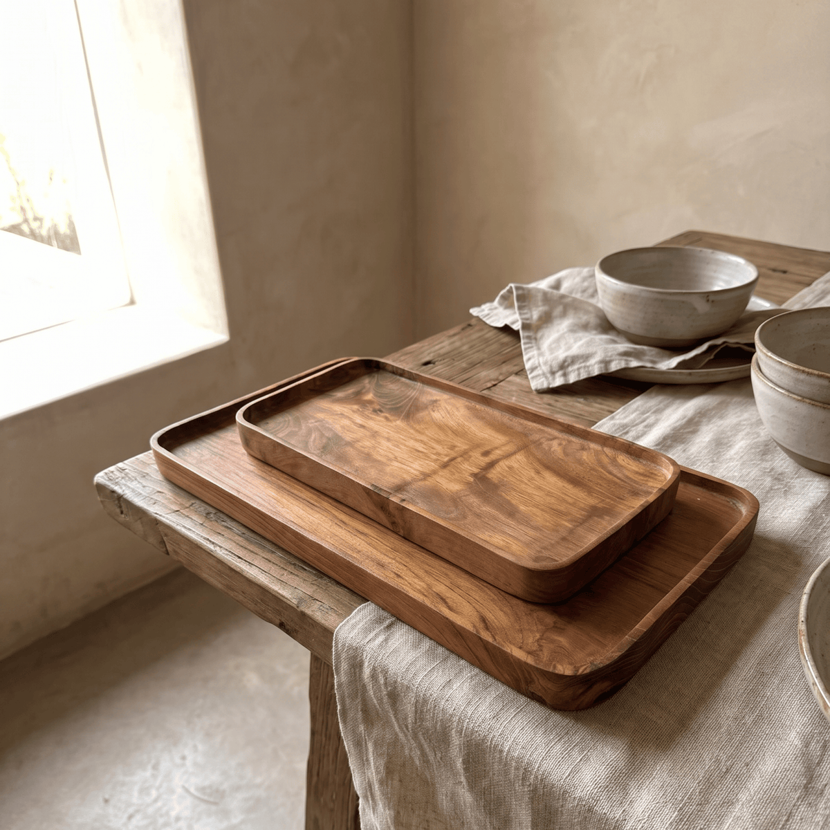 Ensemble de 2 plats de service rectangle en teck