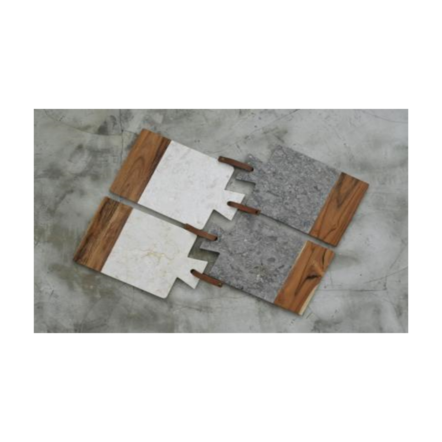 Rectangular cutting board in white marble and teak wood