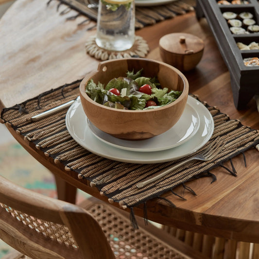 Napperon rectangulaire rayé coton et jacinthe d'eau / noir - CRUSOË