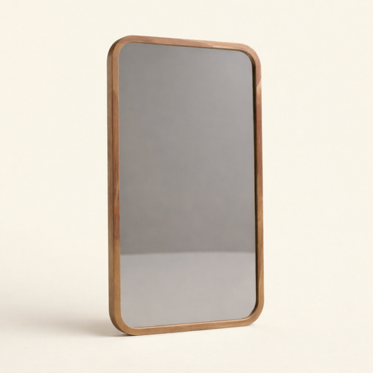 Miroir Lyndi en bois de teck - cadre arrondi