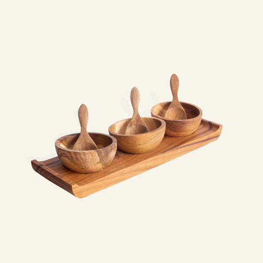 Set of 3 spice jars and tray