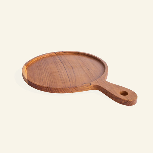 Round teak wood tray