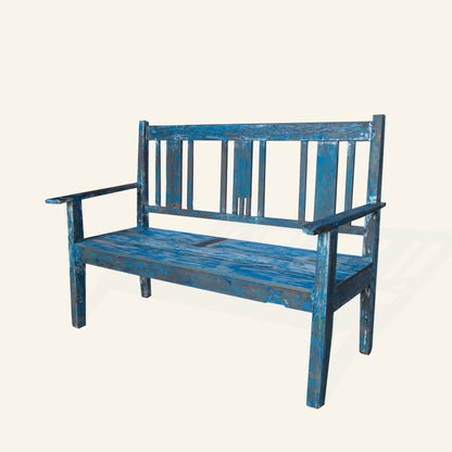 Banc antique en teck - patine bleue