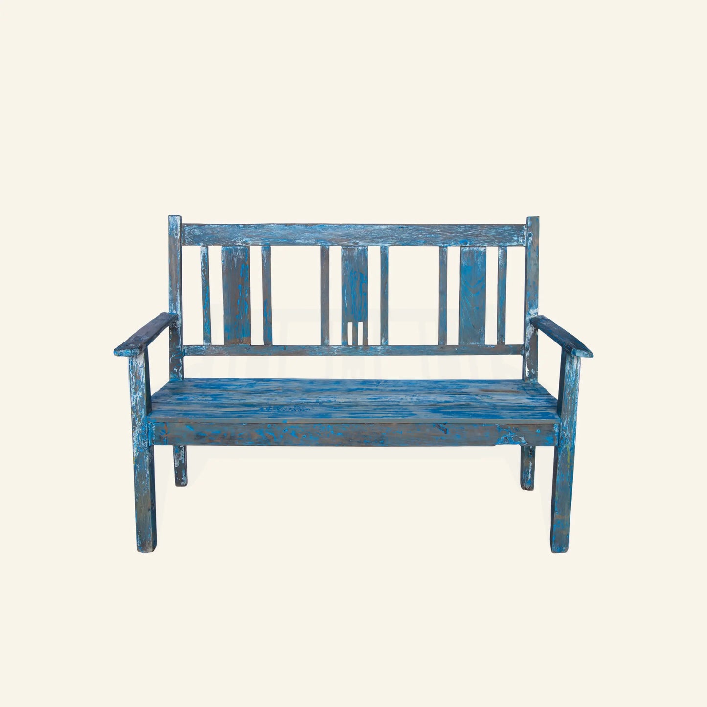 Banc antique en teck - patine bleue