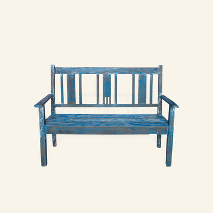 Banc antique en teck - patine bleue