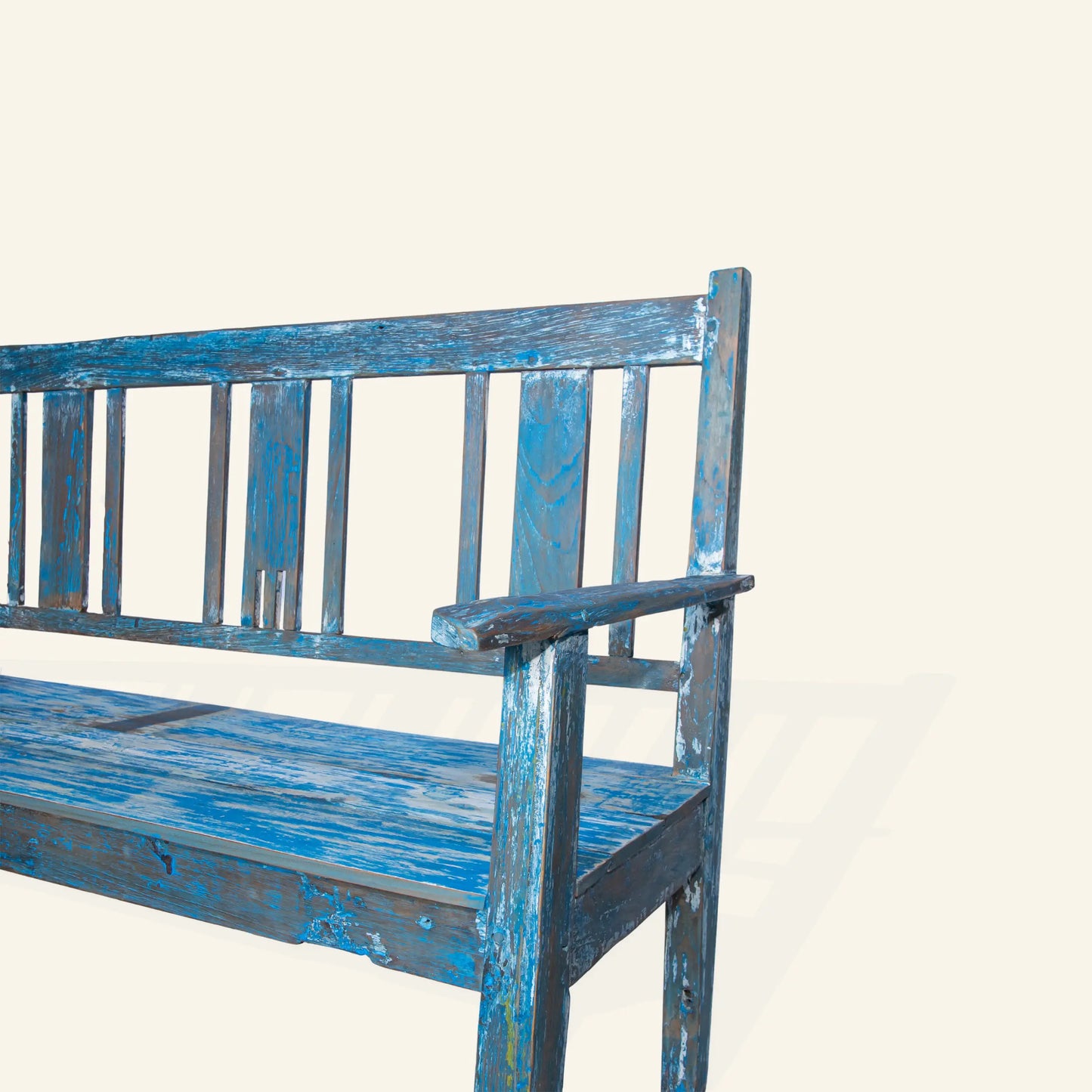 Banc antique en teck - patine bleue