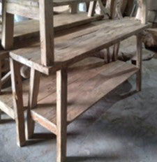 Vintage console with recycled teak shelf - 150cm