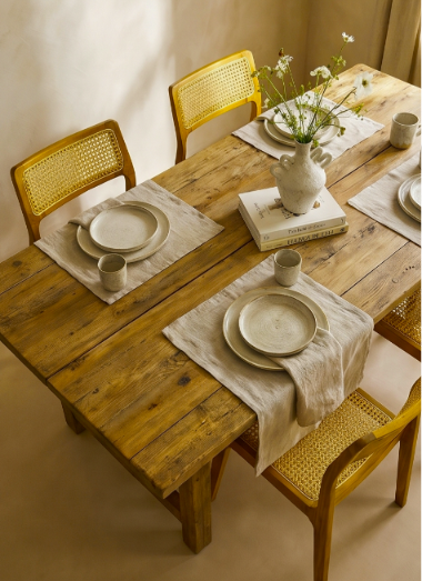 Chaise de table à dîner Ricky en teck et rotin