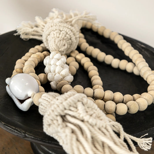 Balinese wooden bead and shell necklaces