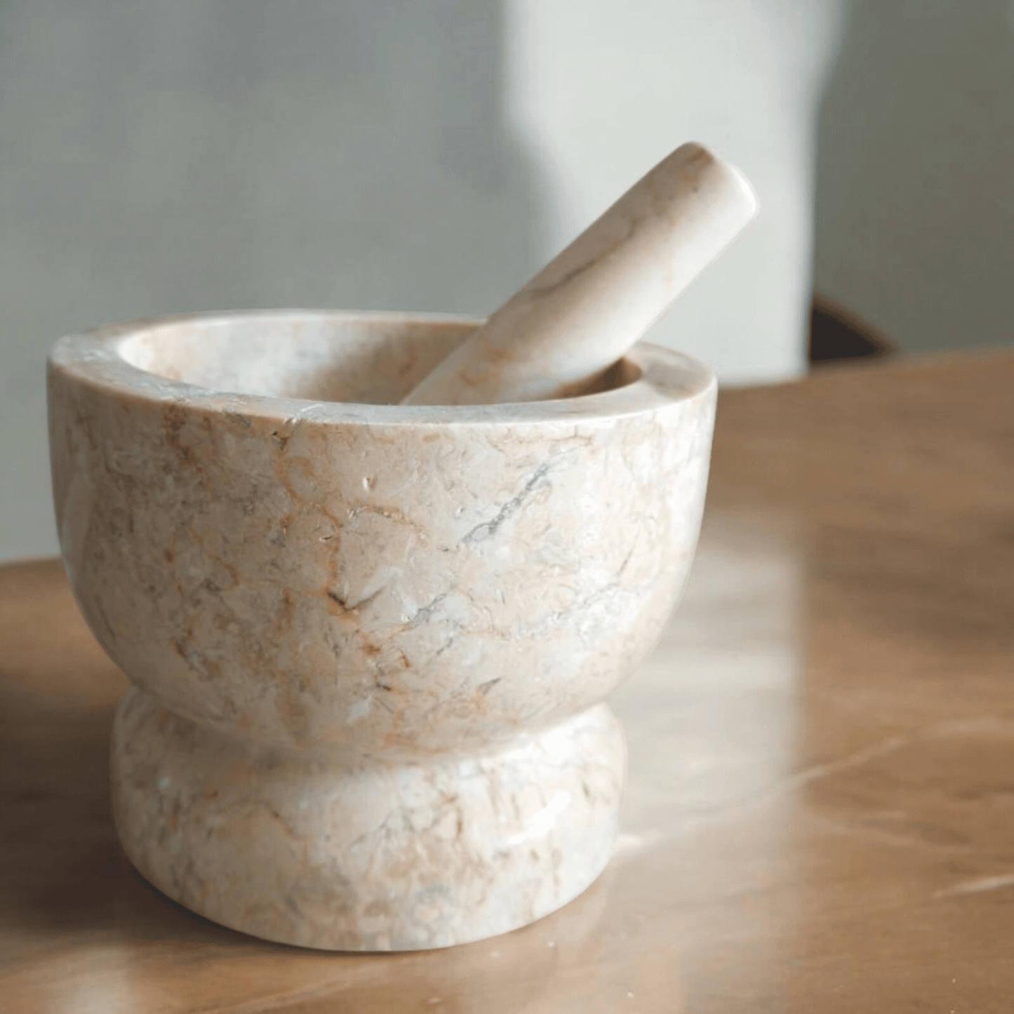 Cream marble mortar