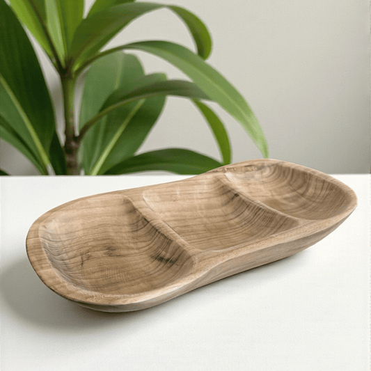 Plat service 3 compartiements en racine de teak