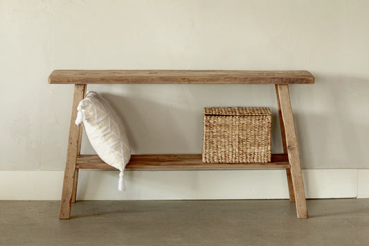 Vintage console with recycled teak shelf - 150cm