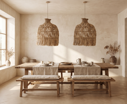 Hanging lampshade in water hyacinth