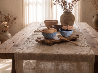Ensemble de 2 pots a épices en teck et marbre