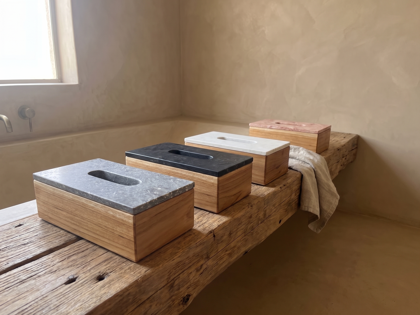 Boite a mouchoir en marbre et bois de teck