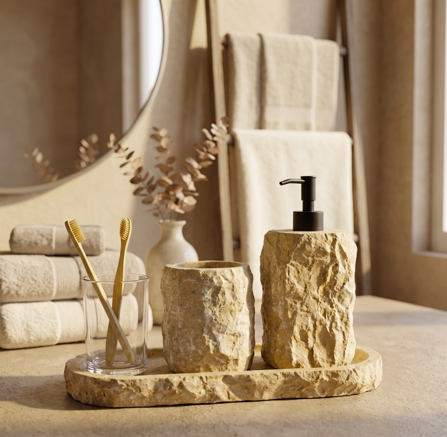 Ensemble salle de bain en marbre organique
