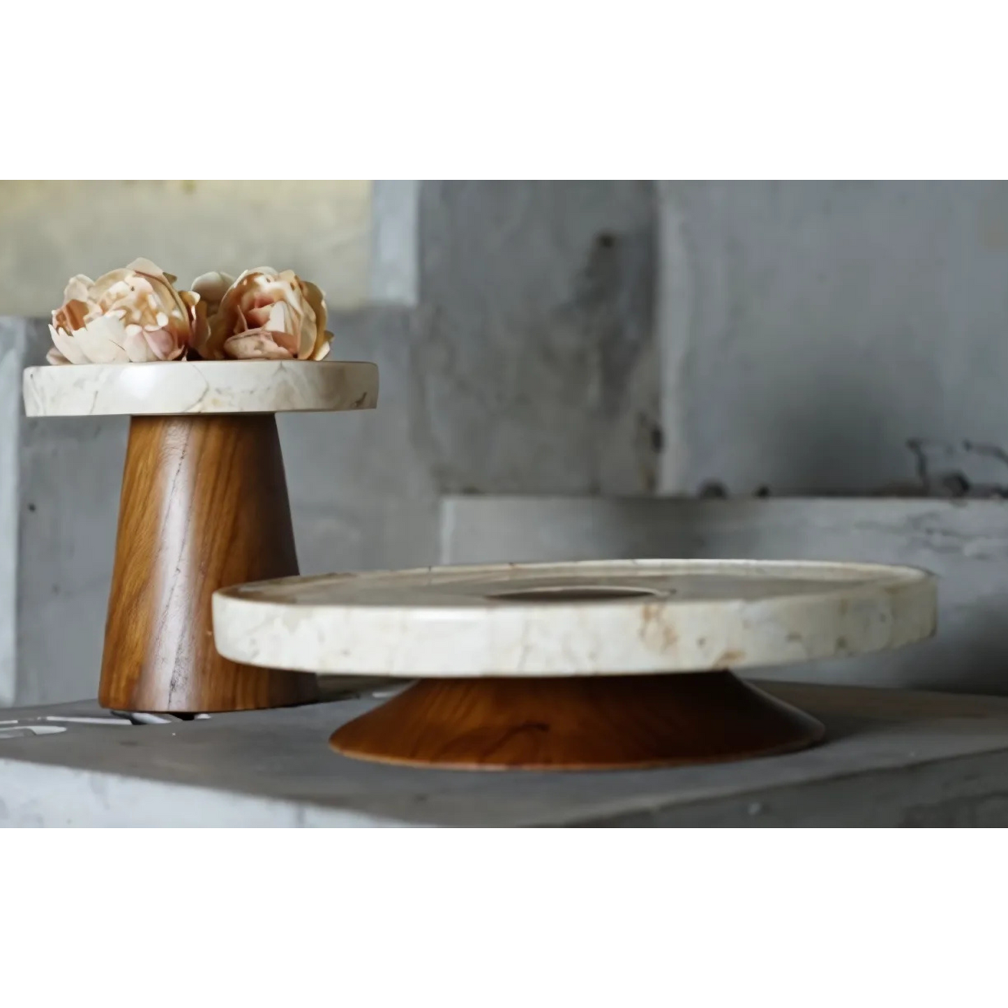 Cake board - teak &amp; marble