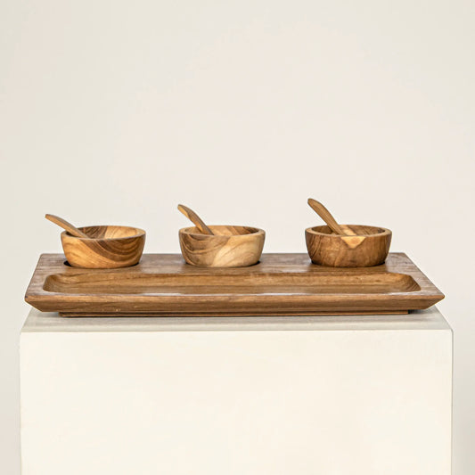 Teak wood aperitif board and bowls