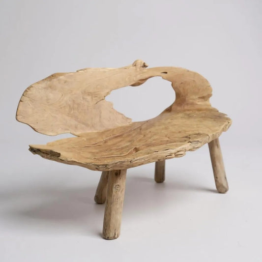 Banc avec dossier une seul piece de teck ancien - Collection Érosion
