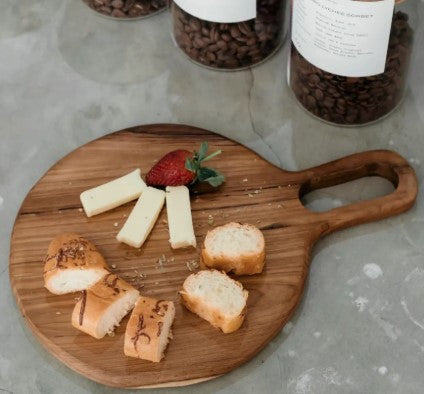 Round teak serving tray