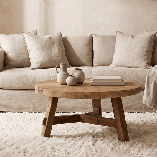Table basse ronde en teck - collection Artisan